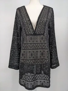 Apt. 9 Black Mesh Long Sleeve Swimsuit Cover Up Dress Size M NEW WITH TAGS - Picture 1 of 11