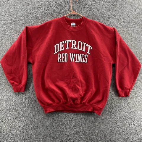 VINTAGE Detroit Red Wings Sweatshirt Men 2XL Red Sweater Fleece Crew Neck 90s Cover