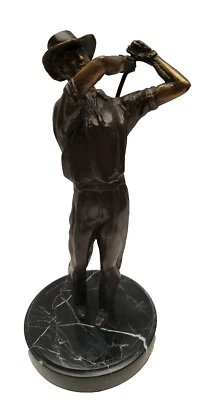 Antique Bronze Swinging Golfer Statue on Marble Base - Image 1 of 4