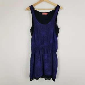 Whish Womens Size 12 Purple Black Sheer Layered Silk Dress Elastic Waist - Picture 1 of 16