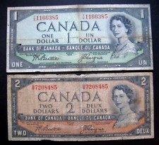 1954, $1 and $2 Dollars, Devil's Face, Bank of Canada (Beattie/Coyne)