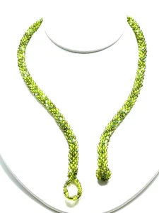 Antique Green 1920s Flapper Collar 20" Necklace Woven Iridescent Glass Bead - Picture 1 of 6