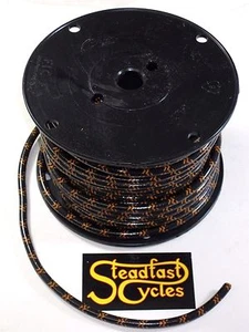 Black Orange herringbone woven cotton Spark Plug Wire copper BY THE FOOT - Picture 1 of 1