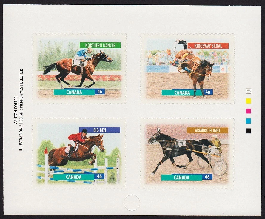 CABALLOS CANADIENSES = PÁGINA BK CON MARCAS DE IDENTIFICACIÓN DE COLOR Canadá 1999 1798a MNH Foto 1 de 1