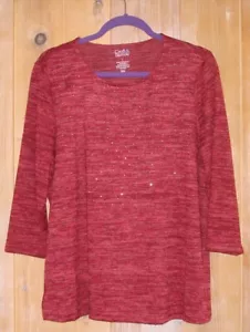 Maglia donna Croft & Barrow con perline rosse impreziosita manica 3/4 taglia L - Foto 1 di 2