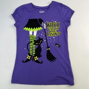 Justice Shirt Girl 10 Halloween Cat Witch Way To The Candy Broom Spider Top Core - Picture 1 of 12