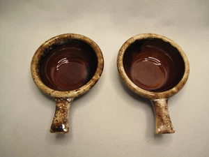 Set of 2 VTG Hull Oven Proof Drip Glaze Ceramic Soup Chili Bowls-Handles USA - Picture 1 of 13