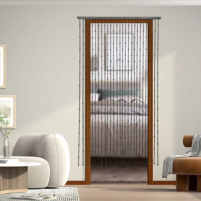 Natural Wood Black Door Curtain Beads, Front Door Decor Doorway Beads Curtains - Image 1 of 4