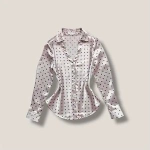 📞🩰 Vintage Y2K polkadot button down long sleeve satin top Size Small - Picture 1 of 9