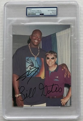 Impresión fotográfica de Bill Gates Shaquille O’Neal doble firmada 5x7 tapa PSA/DNA ¡RARA! Foto 1 de 2
