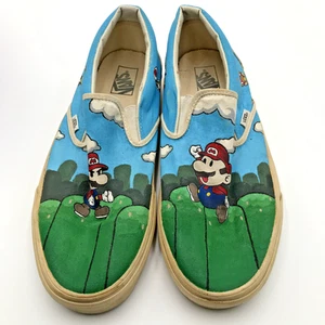 Vans Off the Wall Slip on Shoes Mens 12 Hand Painted Custom Super Mario World - Picture 1 of 6