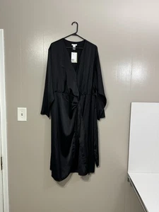 Abito midi H&M nero effetto raso manica lunga avvolgente donna taglie forti XXL C51 - Foto 1 di 12