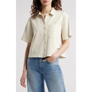 Treasure & Bond Damen Boxy Kurzarm Crop Button-Up Shirt Ivory Dove XXS - Bild 1 von 11