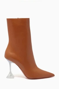 Amina Muaddi Women's Giorgia Brown Leather 95mm Zipped Ankle Boots Booties $1295 - Picture 1 of 3