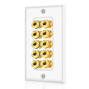 Home Theater Speaker Wall Plate Outlet 5 Speaker Panel Banana Binding Post Plug - Picture 1 of 6