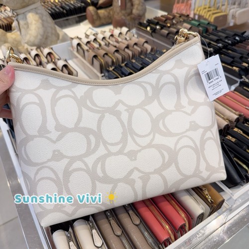 Borsa a tracolla Coach Laurel nuova con etichetta in tela firmata schizzo CBH87 oro avorio