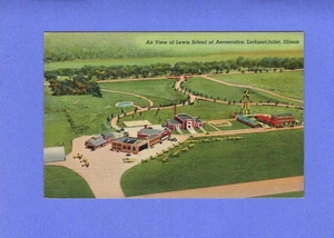 Lockport - Joliet , Illinois  Lewis School Of Aeronautics 1940s Linen - Picture 1 of 2