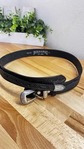 Vintage Schaefer schwarzer Leder Western Gürtel Gr. 36 verziert silber goldene Schnalle Cowboy - Bild 1 von 13
