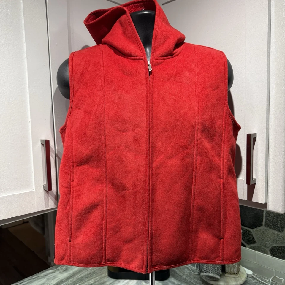 Colete feminino Ralph Lauren G grande vermelho com zíper completo com capuz bolsos de lã ao ar livre - Imagem 1 de 4