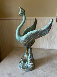 MCM Ceramic Pottery Crane / Swan Teal & Gold Atomic 15” Sculpture 1950’s Decor - Picture 1 of 15