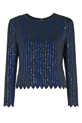 Blusa De Colección Stenay Lentejuelas Cuentas Seda A Rayas Manga Larga PL Fiesta Forrada Años 80 Foto 1 de 4