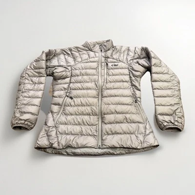 Chaqueta acolchada Outdoor Research para mujer gris púrpura helio cremallera completa talla L Foto 1 de 4