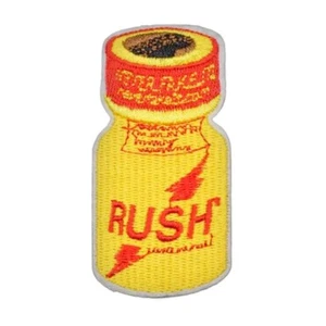 PARCHE RUSH PLANCHA 3" Amarillo Forma Botella Bordado Aplique Divertido Retro - Imagen 1 de 2