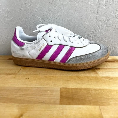 Adidas Samba OG White Magenta Leather Low Top Sneakers Shoes Kids Size 3.5 - Image 1 of 4