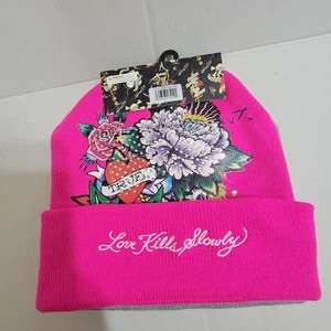 Ed Hardy 2-Pk Knit Beanie Hat Skull Love Kills Tiger Y2K One Sz Embroidered NWT  - Picture 1 of 5