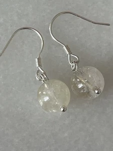925 Sterling Silver 3A Natural Citrine Gemstone 8mm Bead Earrings 20mm Long, 2g - Picture 1 of 2