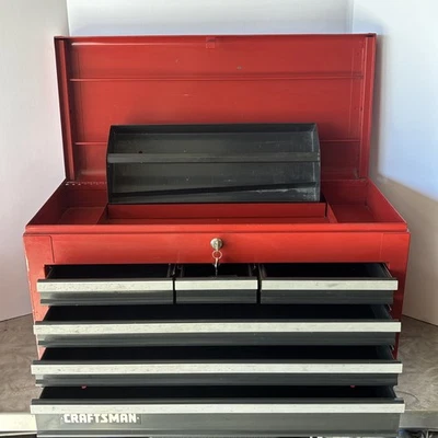 Craftsman 26" Top Tool Chest Box Toolbox 6 Drawer W/ 2 Keys and Tray Vtg USA - Image 1 of 4