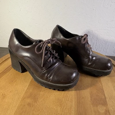 Vintage Y2K 90's Mudd Chunky Platform Lace Up Oxford Brown Shoes Women Sz 9.5M - Image 1 of 4