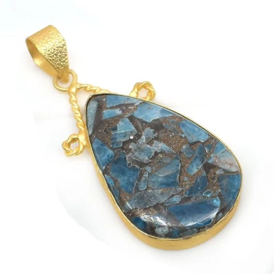 Colgante enchapado en oro joyería piedras preciosas turquesa cobre apatita azul 2 d597 Foto 1 de 4