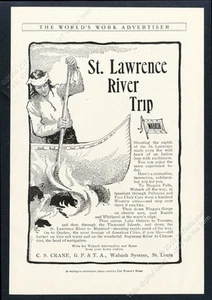 1905 Wabash Railroad St Lawrence River canoa viaje arte anuncio impreso vintage - Imagen 1 de 1