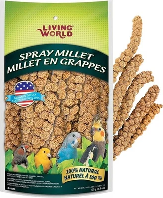 LIVING WORLD - Millet Spray for Birds, 3.5 Oz – Premium Treat for Budgies, Canaries, Finches,