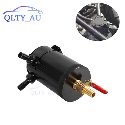 Oil Catch Can Baffled 2Port Oil Catch Tank Reservoir Drain Valve Universal Black - Image 1 of 4