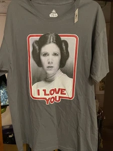 Star Wars Prinzessin Leia Shirt Large grau Disney Parks I Love You NEU mit Etikett - Bild 1 von 16