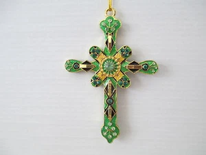 CRUZ ~ GEMA VERDE DOBLE CARA ~ ESMALTE Y CRISTALES ~ ADORNO #4730 - Imagen 1 de 2