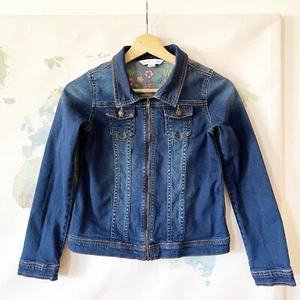 Garnet Hill Kids Jacket Blue Denim Zip Up Embroidered Flowers Size XL - Picture 1 of 9