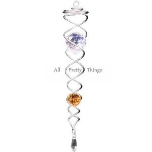 SILVER & AMBER CRYSTAL 34cm TWISTER Iron Stop Wind Spinner - Post W/wide - Picture 1 of 1