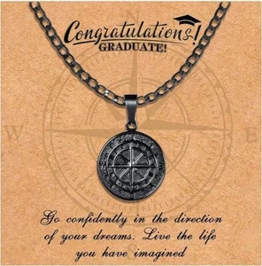 Compass Layered Necklace for Men : Graduation Gift for him her Class - Picture 1 of 6
