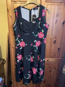RUIYIGE BLACK FLRAL PRINT DRESS SWEETHEART NECKLINE SZE 2XL. BNWT - Picture 1 of 6
