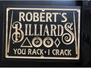 Personalized  Billiards Room Pool Hall Gift Custom Carved Wood Plaque - Picture 1 of 3