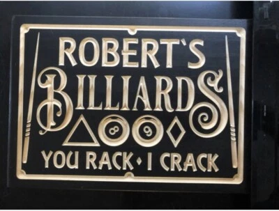 Personalized  Billiards Room Pool Hall Gift Custom Carved Wood Plaque - Image 1 of 3