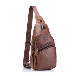 Mens Leather Crossbody Chest Bag Vintage Genuine Satchel Shoulder Sling Travel - Picture 1 of 10