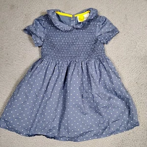 Mini Boden Dress Girl 2-3Y Navy Polka Dot Smocked Ruffle Peter Pan Collar A-Line - Picture 1 of 11