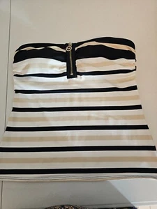 Michael Kors blue beige white stripes lined build in bra women tankini top  B123 - Picture 1 of 4