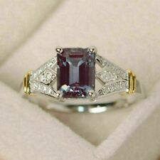 2.25Ct Emerald Cut Alexandrite Solitaire Engagement Ring 14K White Gold Plated