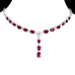 GIA CERTIFIED $3,940.00 RUBY SOLID STERLING SILVER 925 NECKLACE 19.5" - Picture 1 of 7