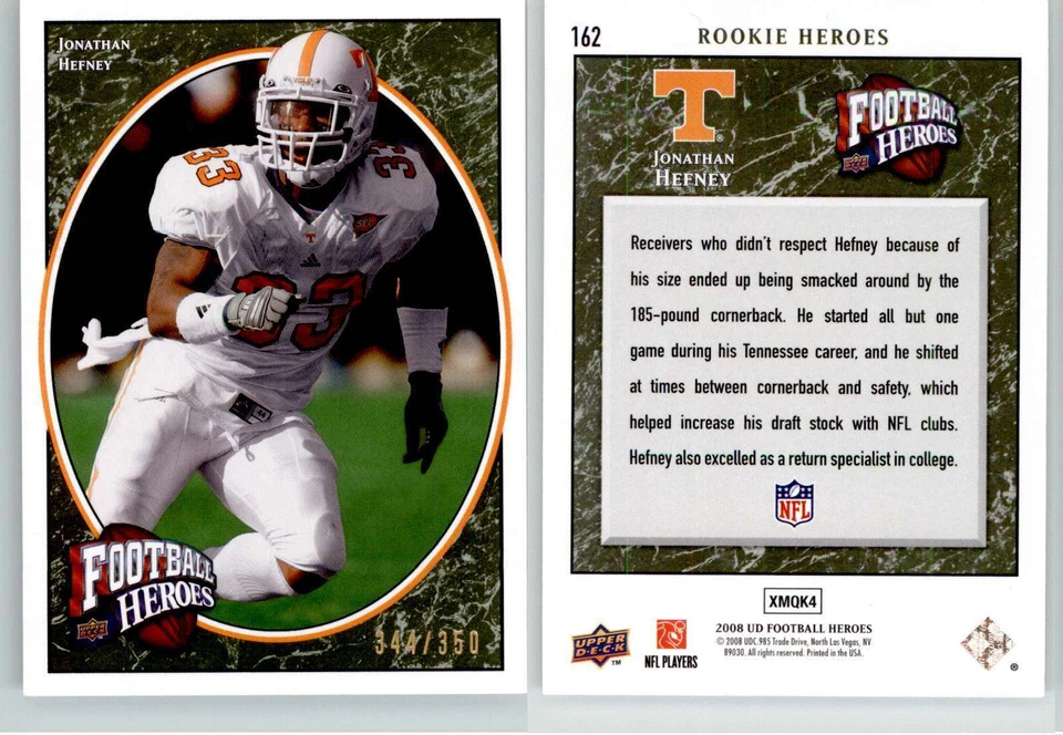Jonathan Hefney 2008 Upper Deck Football Heroes Green #162 /350 Buccaneers RC - Image 1 of 1